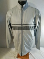Men MATTE GREY gray stripe polyester spandex full zip golf track jacket XL NWOT