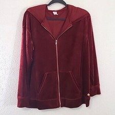 LIVI Lane Bryant Full Zip Red Velour Athletic Hooded Jacket, size 14/16