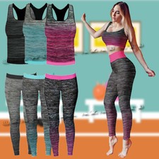 2 Pcs Set Women's Yoga Running Fitness Gym Workout Vest Top and Leggings Set