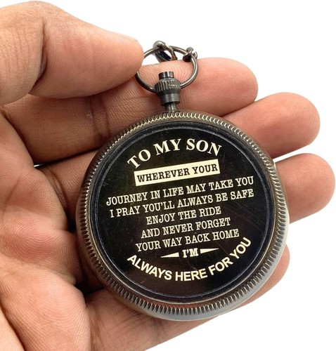 Brújula de bolsillo personalizada To My Son con estuche de cuero/regalo para hijo - Imagen 5 de 9