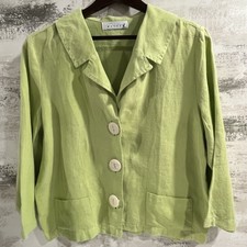 Vintage Willow Linen Blazer Jacket Womens Size M Lime Green Pockets Boho Preppy