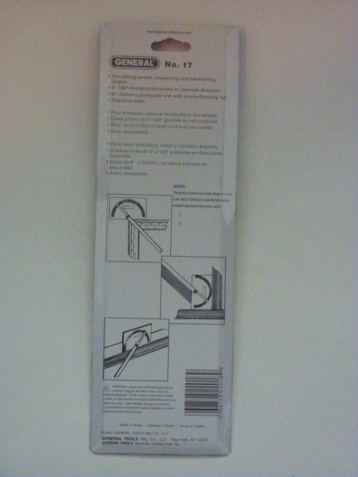 PROTRACTOR...By GENERAL TOOLS   ( MODEL # 17)  STAINLESS STEEL - Image 2 of 2