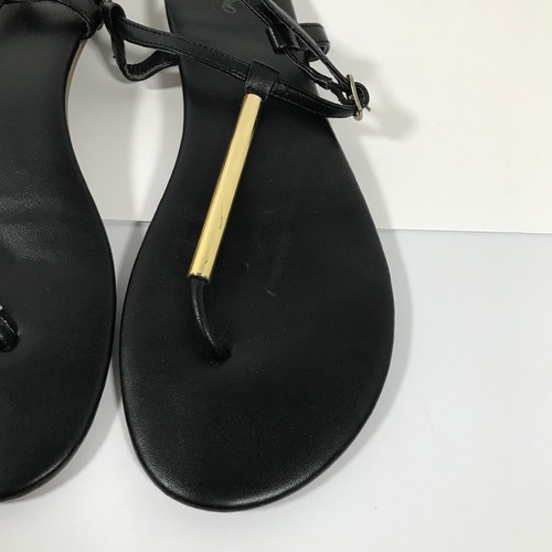 Mossimo Black Strappy Flats Sandals Gold Metal T Strap Womens 7.5 UK 5.5 EU 38 - Picture 4 of 24