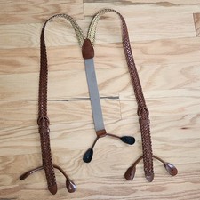 Braided Split Leather Stretch Y-Back Button Down Suspenders Braces Adjustable
