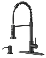 FORIOUS Black Kitchen Faucet with Soap Dispenser 3 Mode Pull Down Sprayer No