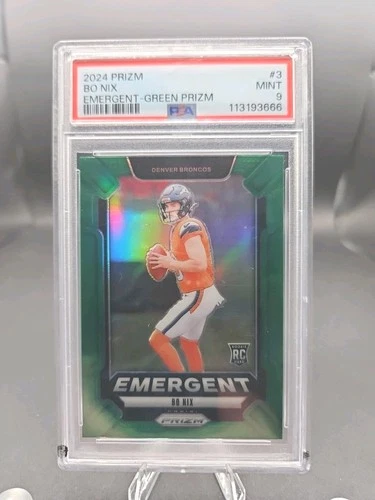 2024 Panini Prizm - Emergent Bo Nix #3 Green Prizm (RC) PSA 9