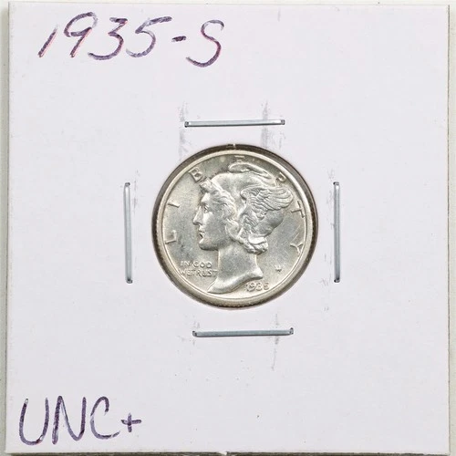 1935-S 10C Mercury Winged Liberty Silver Dime in UNC+ Condition #6275