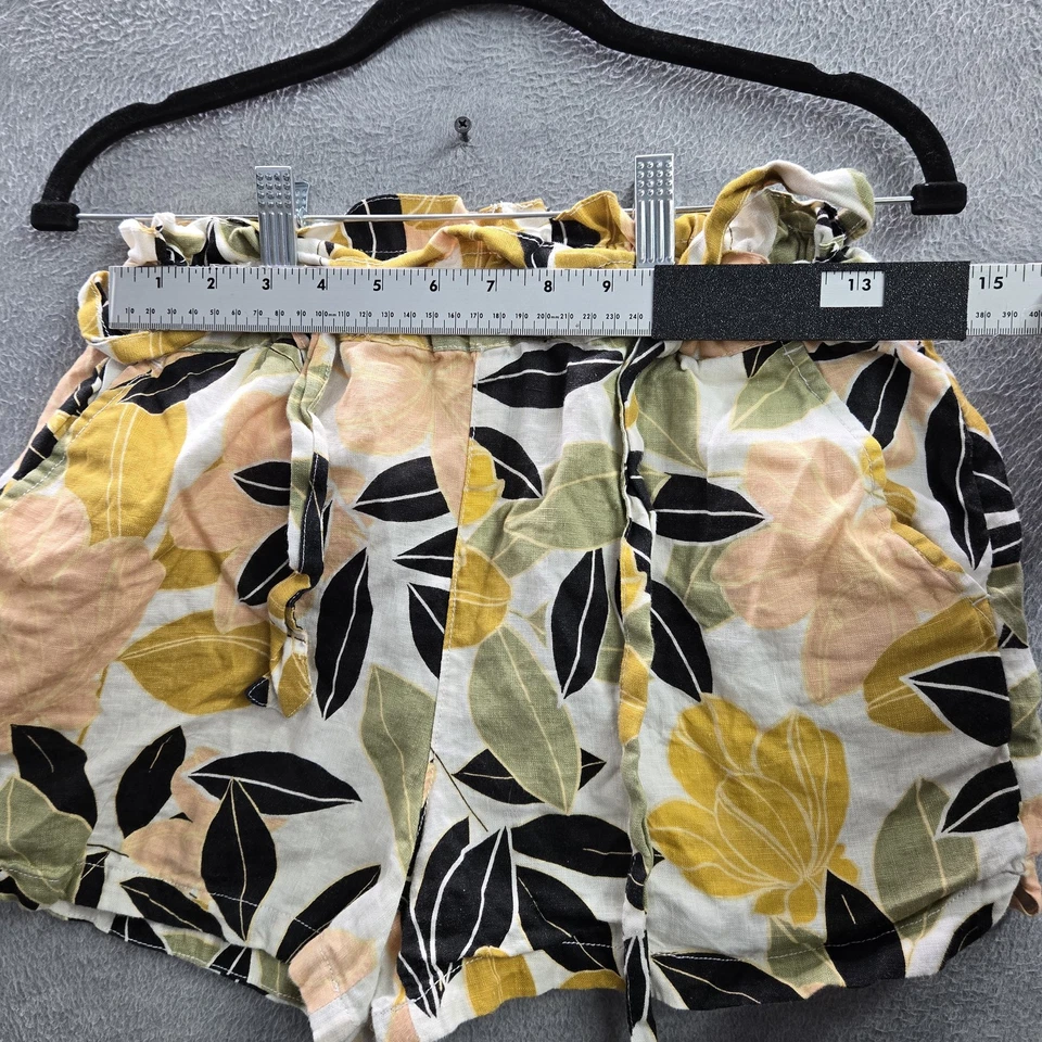 Pantalones Cortos Mujer Rachel Zoe S Amarillo Lino Floral Cottagecore Cordón 2.5" Entrepierna Foto 2 de 4