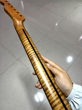 Discount 22fret Roasted Flame Maple satin Electric guitar neck part block inlay