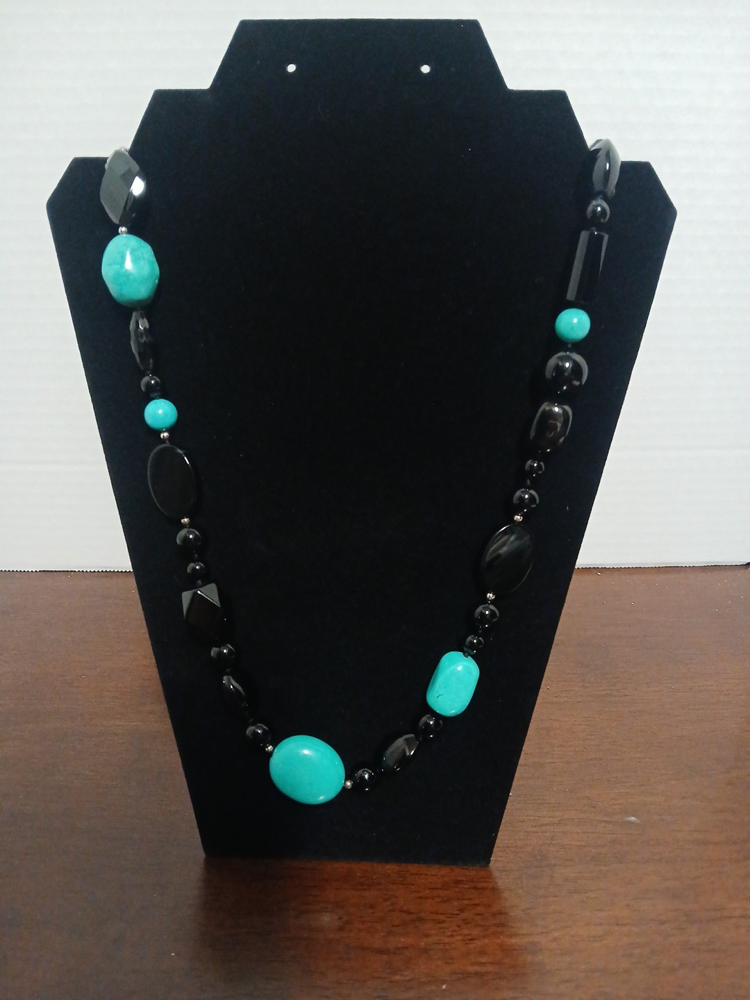 Turquoise And Black Stone Statement Necklace Cost… - image 1