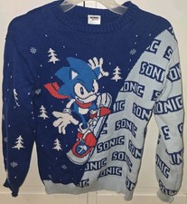 Children's Christmas Sweater Sonic The Hedgehog Blue Holiday Sega Size Large