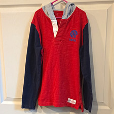 GAP Kids Boys L Colorblock Hoodie Red/Navy/Gray Pullover Long Sleeve Logo