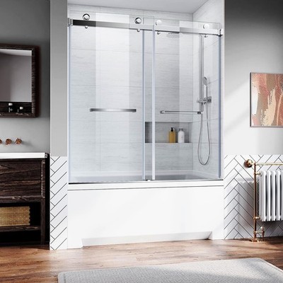 60''W x 62''H Chrome Frameless Shower Door 10 mm Thickness Bathroom Shower Doors