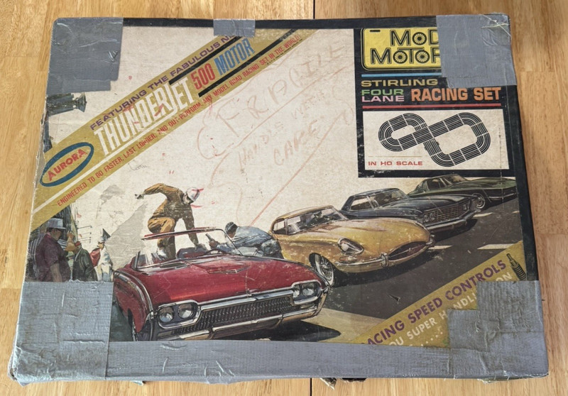 VTG 1963 Aurora Thunder Jet 500 Model Motoring Four Lane Racing Set Extra Tracks