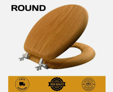 Premium Natural Oak Toilet Seat with Chrome Hinge - Round Closed Front Wood