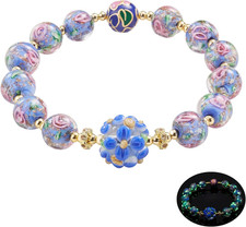 Firefly Glass Bracelets Firefly Beads Bracelet Glow in the Dark for Women - M...