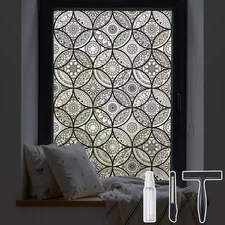 Boho Stained Glass Look Window Privacy Film with Installation Tools