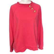 Talbots Sweatshirt Size XLP Coral Ruffle Neck Button Detail Sweatshirt