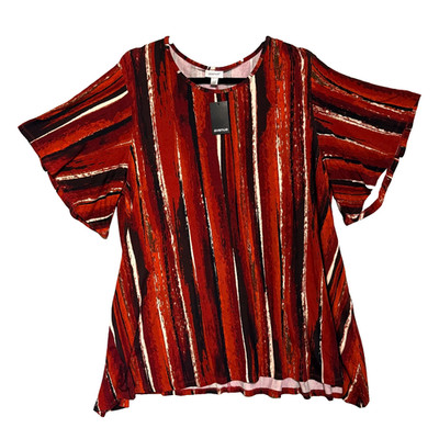 Avenue Striped Flutter Sleeve Ruffle Hem Flowy Tunic Top Size 18/20 Plus NWT