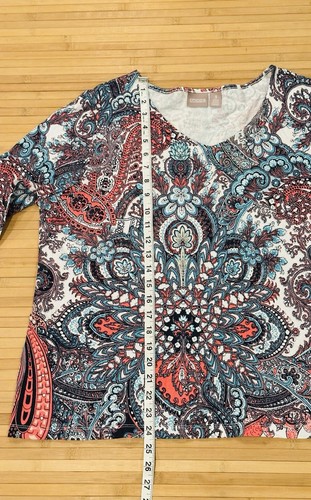 Chico's Women’s 3 XL Pullover Top Blouse Multi-Color Paisley 3/4 Sleeve - Picture 8 of 8