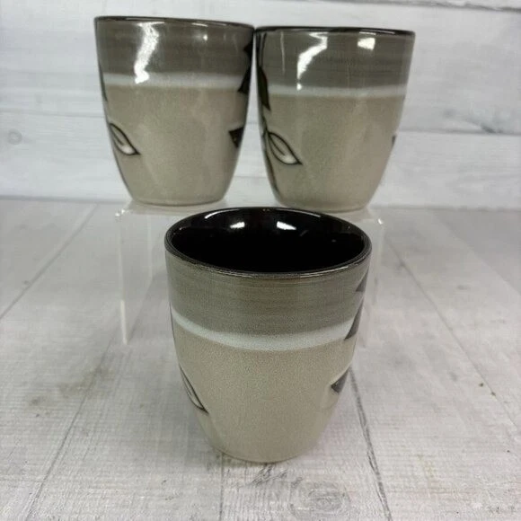 Juego de 3 tazas tazas de gres Pfaltzgraff HOJAS RÚSTICAS verde dorado blanco gris 12 oz Foto 4 de 4