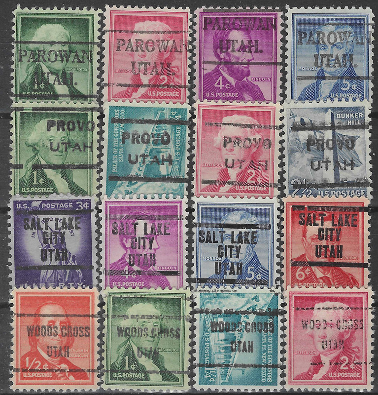 UTAH PRECANCELS, LIBERTYS, 4 TOWNS, 16 DIFFERENT