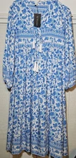 R Vivimos Dress M Blue Floral Peasant Boho Cottagecore Long Sleeve Midi New
