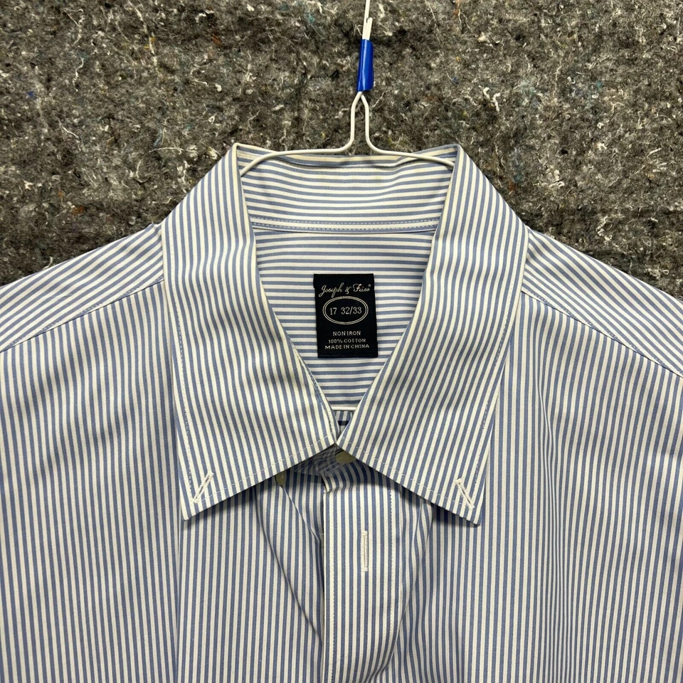 Camisa Joseph Feiss Abotonada Hombre 17 32/33 Azul Rayas Sin Hierro Manga Larga Foto 2 de 4