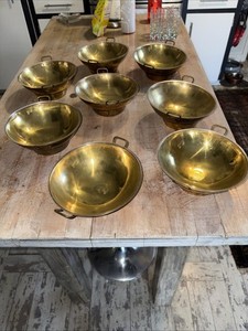 8 Thai Traditional Wok Brass Pan Home Cooking Food & Dessert w/ plastic insert