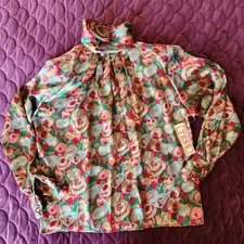 NWT Vintage Tess Womens Blouse Shimmer Multicolored Buttons Retro Size 8