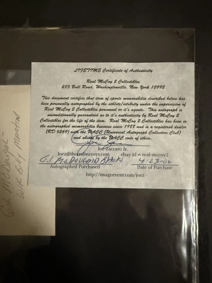 Фотография Gil McDougald Yankees с автографом 14x18 рамка с сертификатом подлинности - Изображение 3 из 3