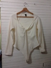 Wild Fable Women's Ribbed Long Sleeve Bodysuit Cozy Layered- Cream XXL