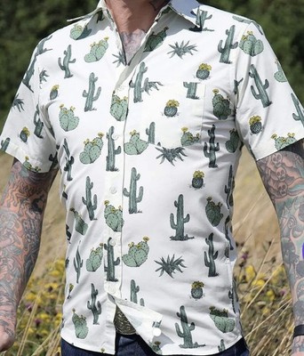 MENS RUN & FLY RETRO/VINTAGE STYLE cream prickly cactus Short Sleeve Shirt