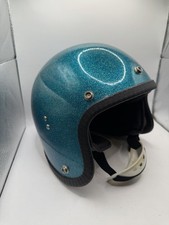 Vintage 1966 Green Metal Flake Motorcycle Helmet Chopper Bobber Glitter Sz M