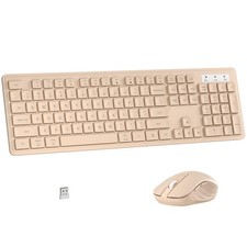 Wireless Keyboard and Mouse Combo Full-Size 104-Key Numeric Keypad Milk-Tea
