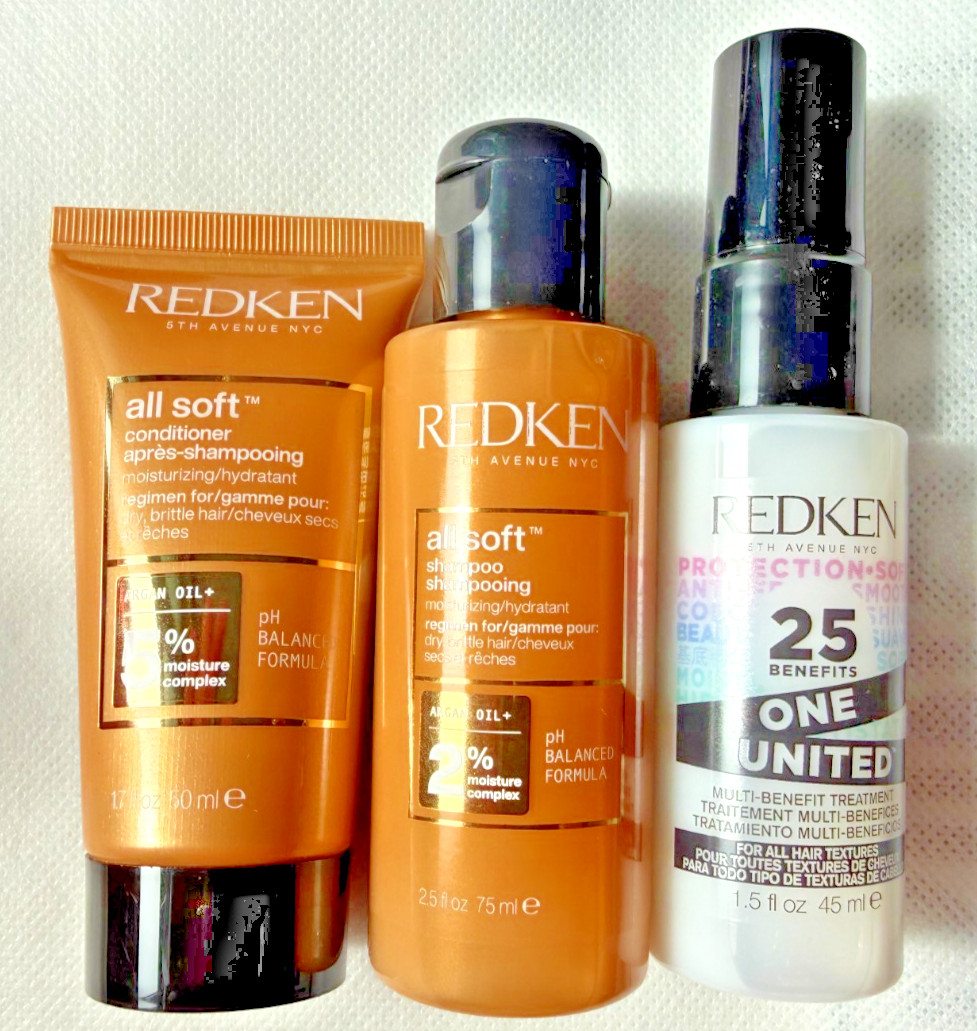 REDKEN ALL SOFT Shampoo 75ml + Conditioner 50ml – & One United 45 ml Reisegrößen