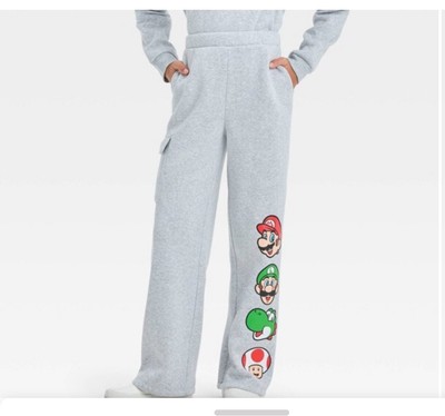 Girls Super Mario Fleece Heather Grey Pants Size Small
