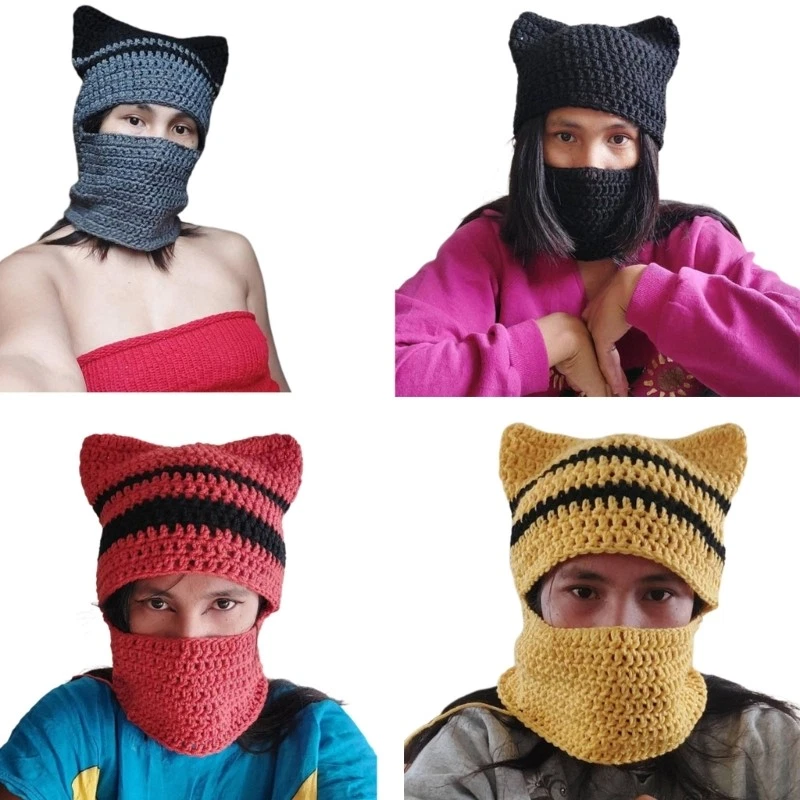 Adult Teens Neck Protect Hat Balaclava Knit Hat Soft Winter Warmer Cycling Hat