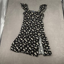 Old Navy Womens XL Black Floral Ruffle Sleeve Smocked Midi Dress Side Slit Rayon