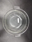 VTG PYREX 123-723-B Clear Glass 3 RING Banded 8.5" Bowl w/Tab Handle-Button
