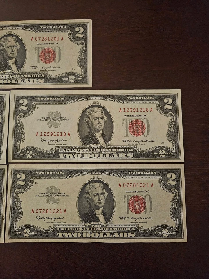 Lot Of 5 $2 1963 Red Seal US Note VF/XF - Image 3 of 4