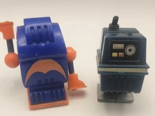 Vintage 80s Wind-Up Robots Lot • Blue Bot & Navy Spring-Leg Walker • Retro Toys