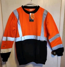 NEW Lot of 6 Hi Vis Reflective Orange and Black Long Sleeve Work Sweatshirt (M)