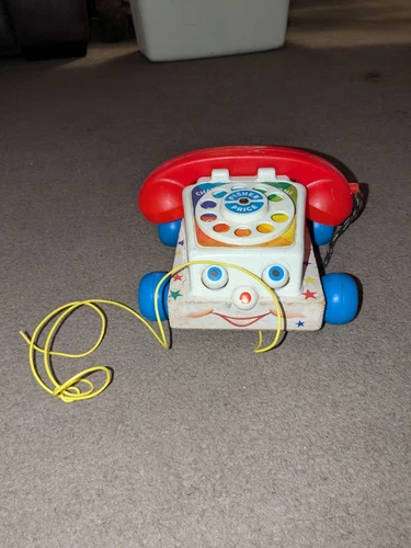 1961 Fisher Price #747 Chatter Telephone Original Version With Wood Bottom 