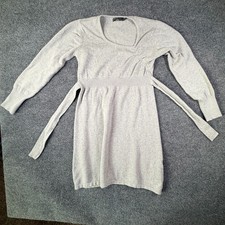 Prana Sweater Dress Women Large Gray Cotton Asymmetrical Neck Ruched Side Belted
