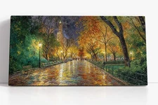 Autumn Park Scene Canvas Print Wall Art | City Walkway Fall Decor Painting