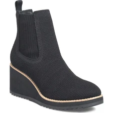 NEW in BOX Sofft Women Sz 9 Black Knit Sock Sweater  Wedge Chelsea Boots rubber