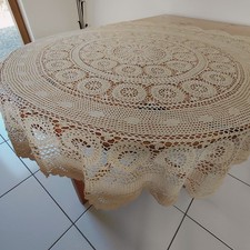 Große Tischdecke rund 155 cm gehäkelt gestrickt  Handarbeit creme TOP  Vintage