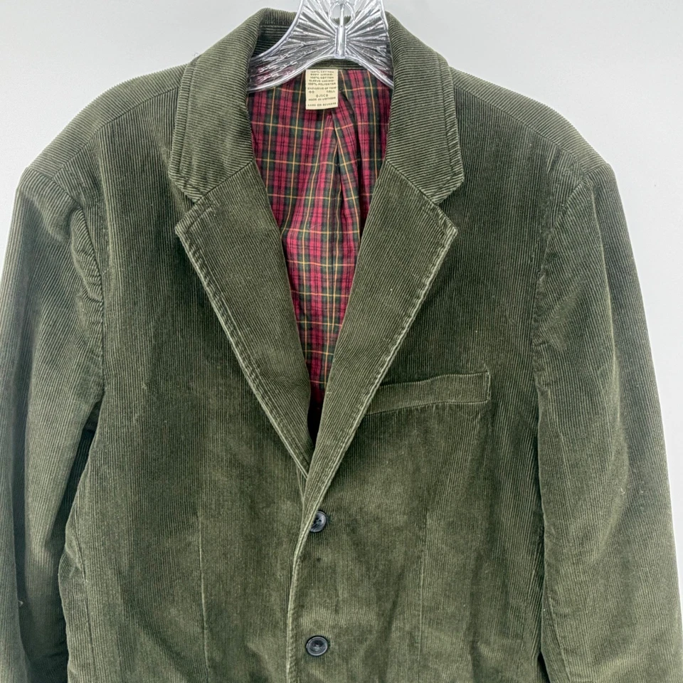 LLBean мужской оливковый зеленый вельветовый блейзер куртка с подкладкой клетку размер 40 высокий - Изображение 2 из 4