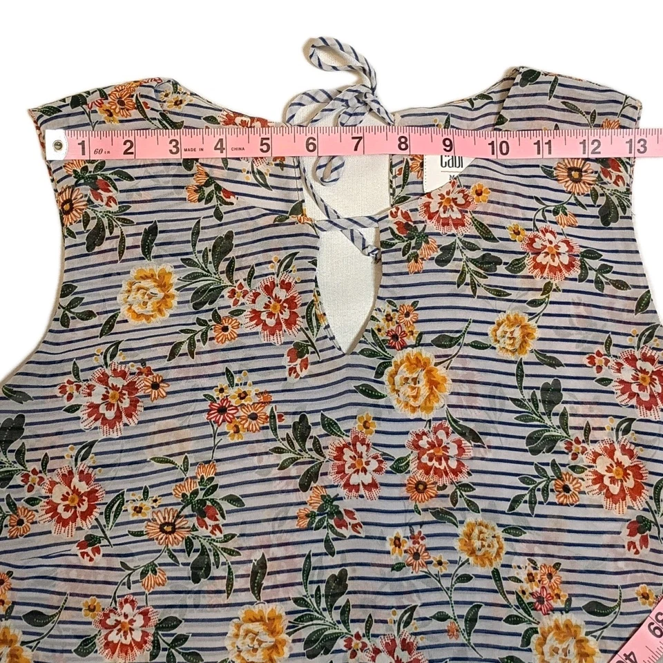 Топ безрукавка Cabi в полоску с цветочным рисунком - женский размер M без рукавов с замочной скважиной сзади - Изображение 4 из 4
